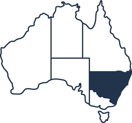 A map of Australia with New South Wales highlighted.